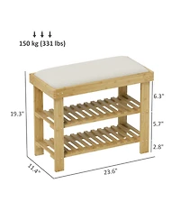 Homcom Bamboo Shoe Bench, Entryway Bench with Storage and Cushion