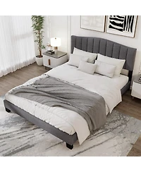 Slickblue Modern Bed Frame with Height-Adjustable Tufted Upholstered Headboard