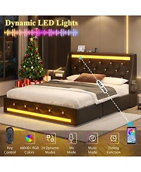 Streamdale Furniture Upholstered Bed with Storage, Led, Charging, No Box Spring