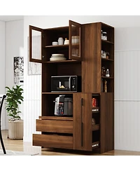 Streamdale Furniture 70.87 Inch Tall Kitchen Pantry Cabinet with Storage Shelves, Drawers and Glass Door
