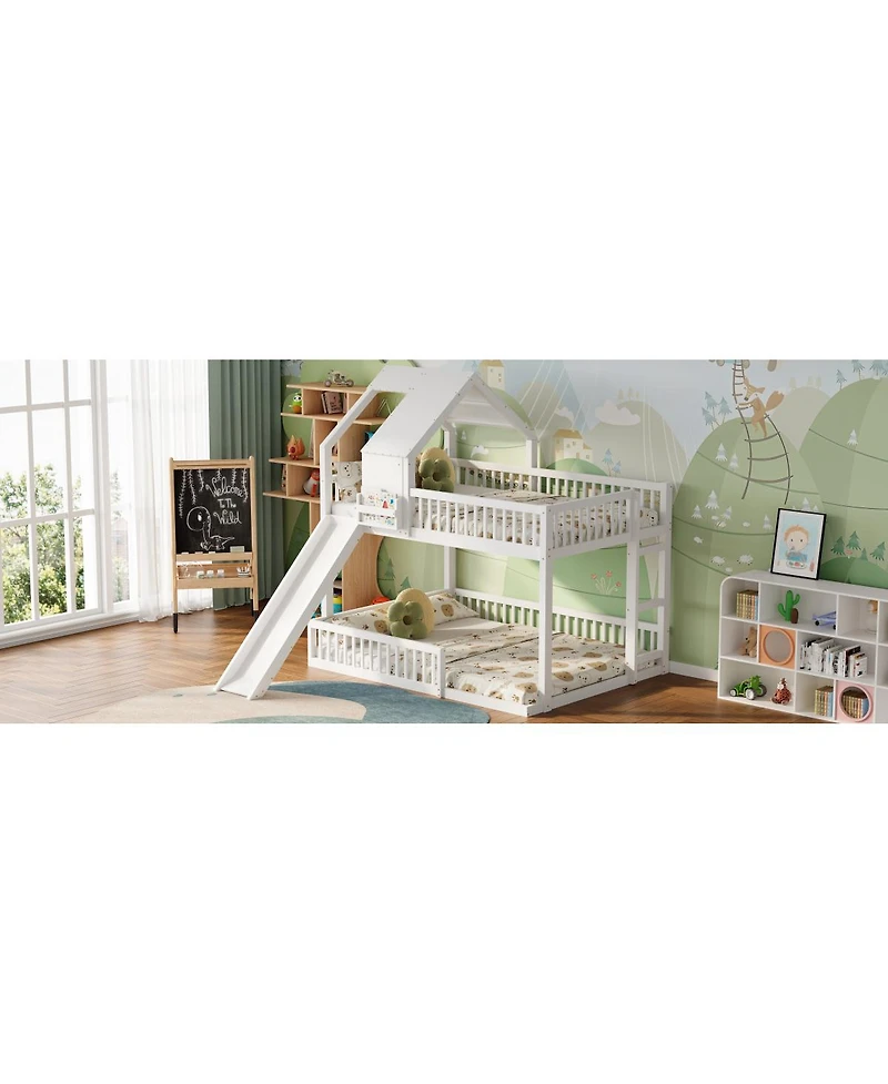 Streamdale Furniture Wood House Bunk Bed with Slide and Ladder