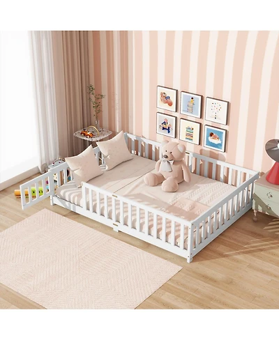 Streamdale Furniture Floor Bed with Fence and Door, Rubber Wood