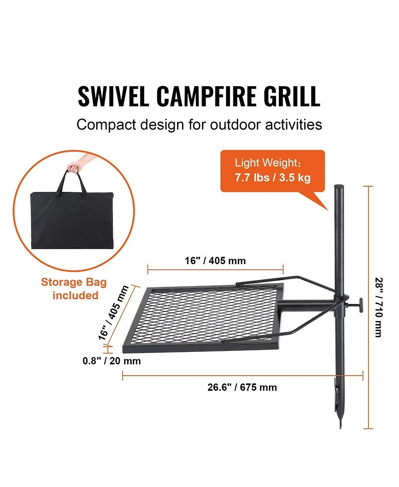 Cozito Swivel Campfire Grill, 26.6 x 16 x 28 inches Steel Grate with Adjustable Height
