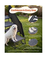 Cozito Dog Stairs for Car 4-Step Extra Wide Foldable Ramp with Rug Surface