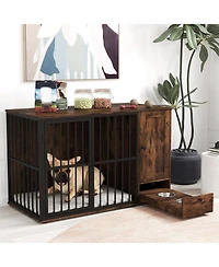 Cozito 47.5 in Dog Crate Furniture with Hidden Pull-Out Bowls for Small and Medium Dogs