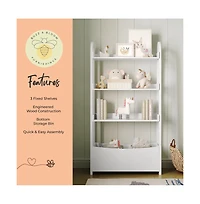 Buzz & Bloom Kids Open-Style Wood Bookshelf with 3 Shelves and Bottom Storage Bin