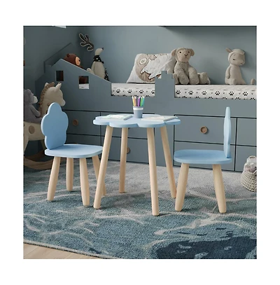 Kids 3-Piece Wood Cloud-Shaped Table and Chairs Set
