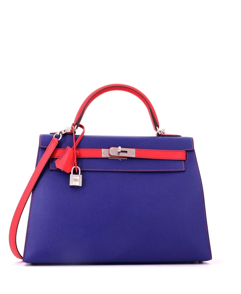 Pre-Owned HERMES Kelly 32 Handbag Bicolor Epsom with Brushed Palladium Hardware