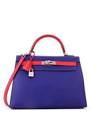 Pre-Owned HERMES Kelly 32 Handbag Bicolor Epsom with Brushed Palladium Hardware