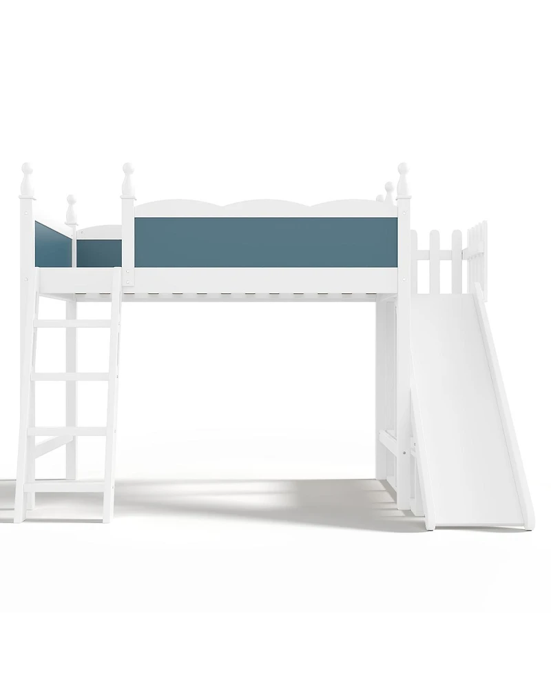 Streamdale Furniture Loft Bed with Storage, Wardrobe, and Slide, Solid Wood