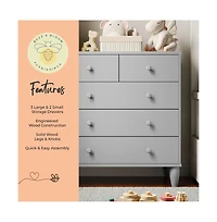 Large Kids 5-Drawer Wood Dresser Chest for Bedrooms