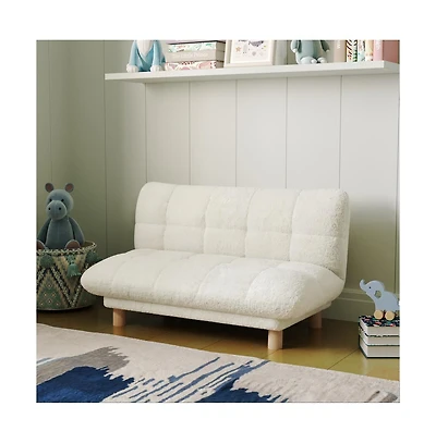 Buzz & Bloom Upholstered Cushioned Kids Couch with Tufted Seat and Back, Wood Legs