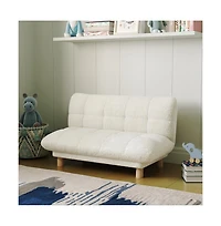 Buzz & Bloom Upholstered Cushioned Kids Couch with Tufted Seat and Back, Wood Legs