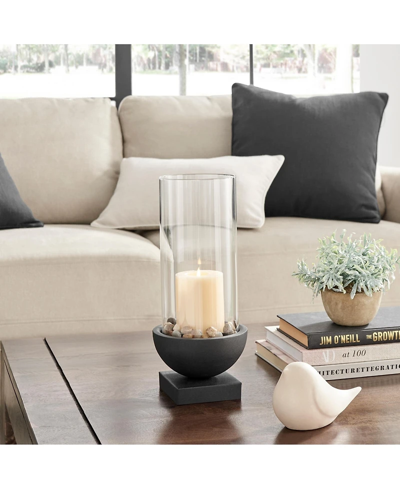 Danya B Modern Black Metal Bold Pedestal and Glass Pillar Votive Candle Holder, Small