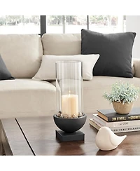 Danya B Modern Black Metal Bold Pedestal and Glass Pillar Votive Candle Holder, Small