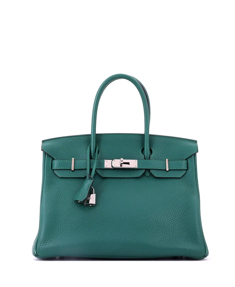 Pre-Owned HERMES Birkin 30 Handbag Green Clemence with Palladium Hardware