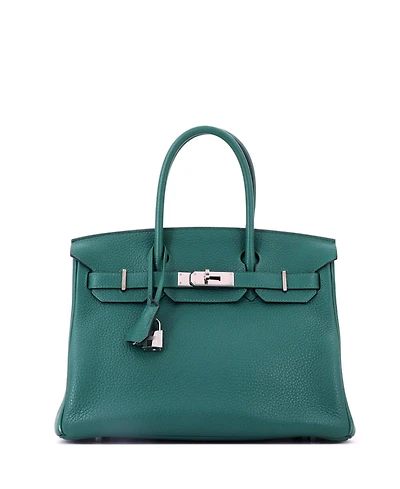 Pre-Owned HERMES Birkin 30 Handbag Green Clemence with Palladium Hardware