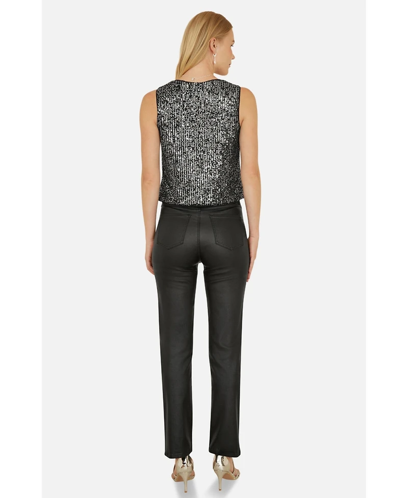 Yumi Women's Sequin Tie Front Waistcoat Top