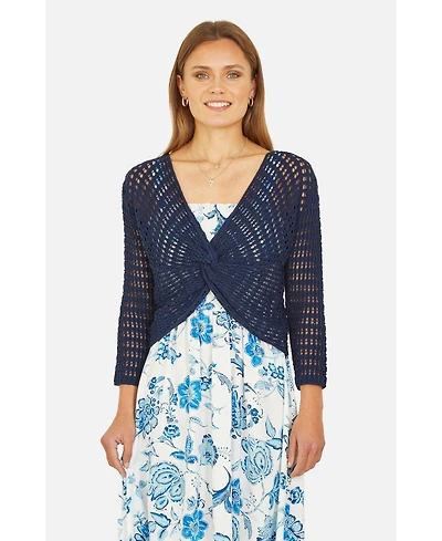 Yumi Women's Crochet Cotton Twisted Bolero Cardigan