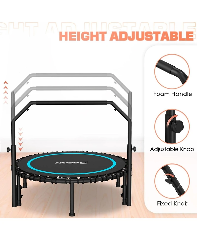 Bcan BT2 40 Inch Mini Rebounder Trampoline with Handle, 450 Lbs Capacity, Bungee Fitness, Adjustable and Quiet