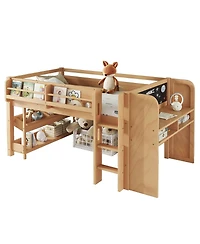 Streamdale Furniture Solid Wood Low Loft Bed with Desk, Storage, and Blackboard