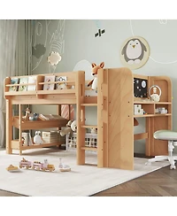 Streamdale Furniture Solid Wood Low Loft Bed with Desk, Storage, and Blackboard