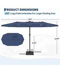 gaomon 15 Feet Patio Umbrella with Solar lights and Base Included for Garden, Pool, Deck