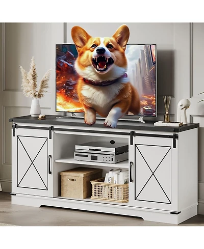 gaomon Tv Stand for 65 Inches with Sliding Barn Doors Adjustable Shelf Storage Cabinet Entertainment Center