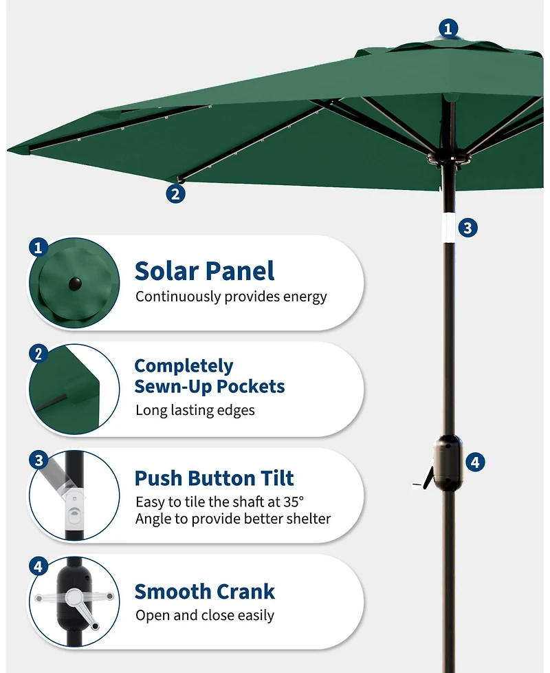 gaomon 10feet Outdoor Patio Umbrella, Table Umbrella with Solar Lights for Yard, Deck,