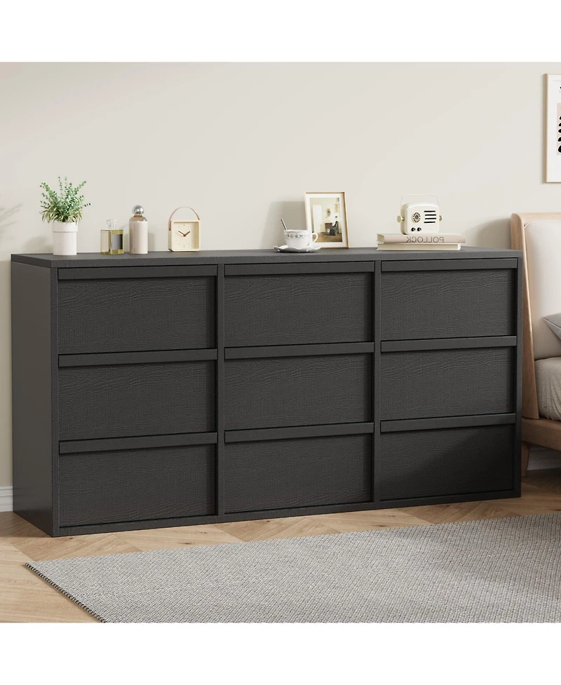 gaomon 9 Dresser for Bedroom, 58.7" Wide Dresser, Freestanding Horizontal Drawer with Storage, Wooden Closet Chest Storage Living Room,Hallway