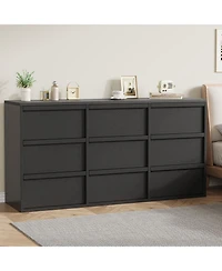 gaomon 9 Dresser for Bedroom, 58.7" Wide Dresser, Freestanding Horizontal Drawer with Storage, Wooden Closet Chest Storage Living Room,Hallway