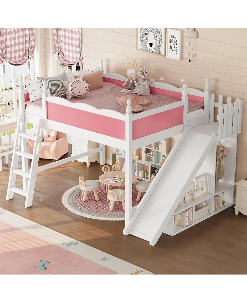 Streamdale Furniture Loft Bed with Storage, Wardrobe, Slide, and Ladder