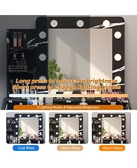 gaomon Vanity Desk with Mirror and Lights, Makeup Power Outlet, 3 Lighting Modes Adjustable Brightness