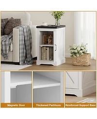 gaomon Farmhouse Nightstand with Charging Station, Ac Outlets and Usb Ports, End Table with Adjustable Shelf and Cable Management, for Bedroom