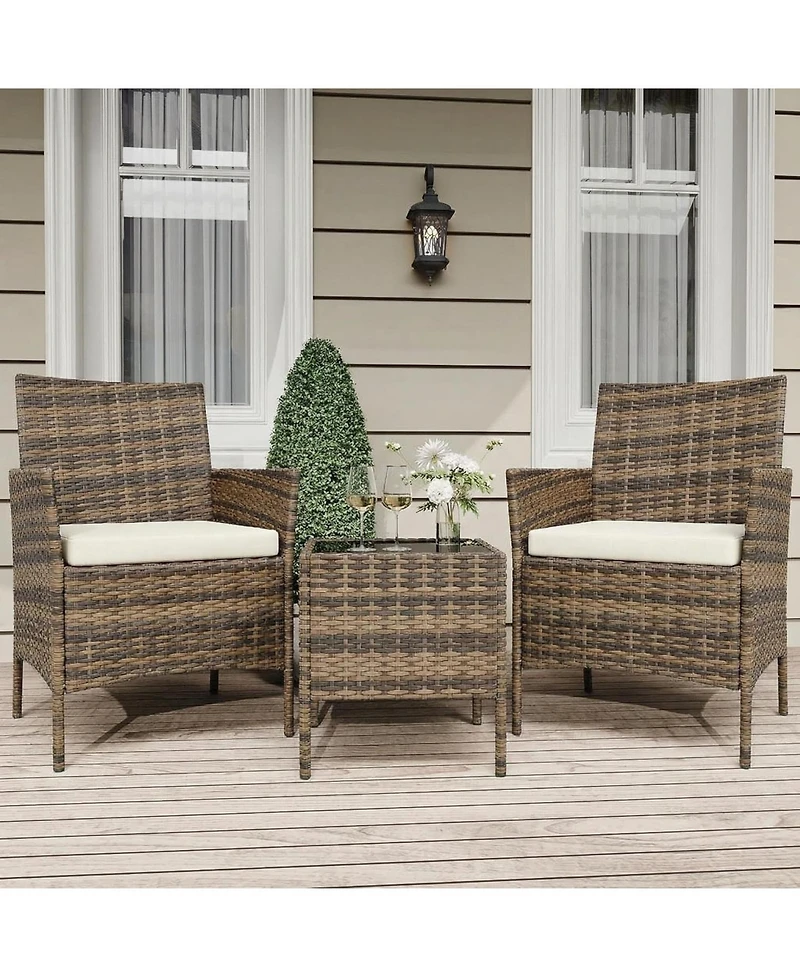 gaomon 3-Piece Wicker Bistro Set with Glass Table