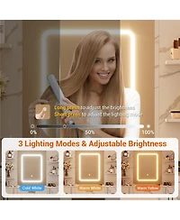 gaomon 43" Large Vanity Desk with 3 Colors Led Light and Mirror - Set Power Outlet Hairdryer Rack Makeup Table
