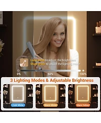gaomon 43" Large Vanity Desk with 3 Colors Led Light and Mirror - Set Power Outlet Hairdryer Rack Makeup Table