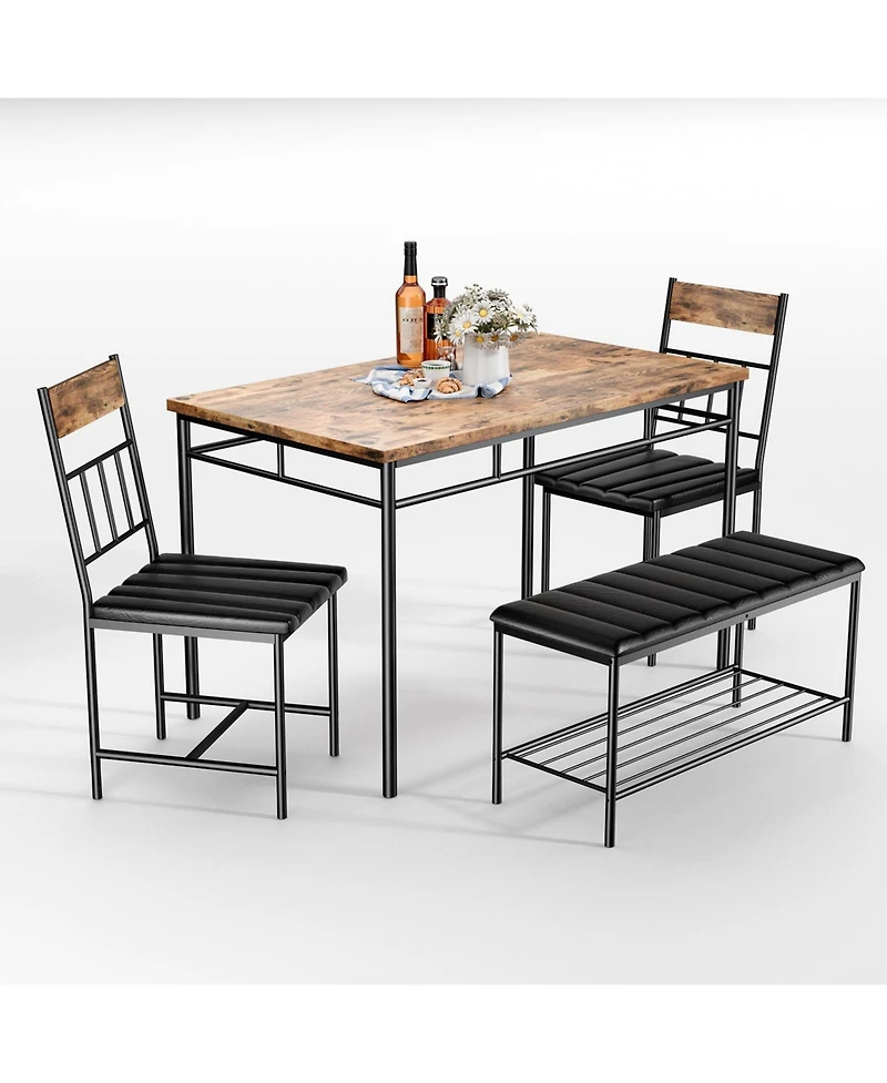 gaomon 4-Piece Kitchen Dining Table Set for 4 with 2 Upholstered Chairs and Padded Bench