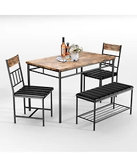 gaomon 4-Piece Kitchen Dining Table Set for 4 with 2 Upholstered Chairs and Padded Bench