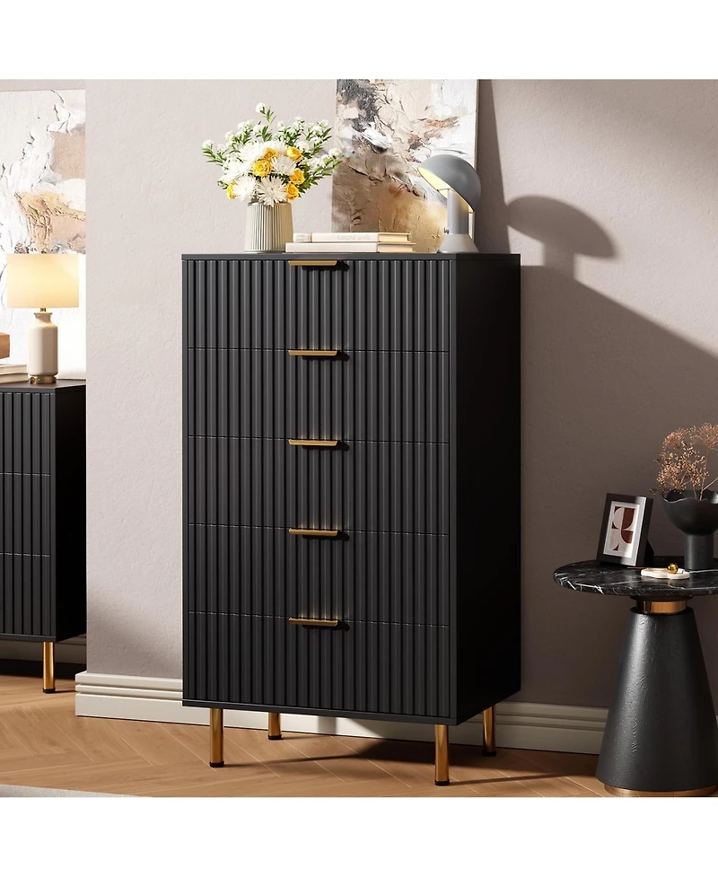 gaomon 48 Inch Tall 5 Drawer Dresser Metal Handle Storage Chest with Anti Tipping Structure for Home Use
