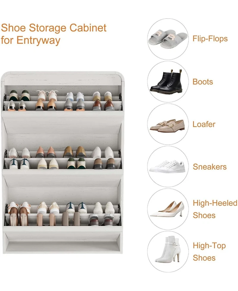 gaomon Shoe Cabinet with 3 Flip Drawers, Wooden Shoe Cabinet with Adjustable Shelf, Shoe Storage for Entryway, Hidden Shoe Cabinet for Living Room