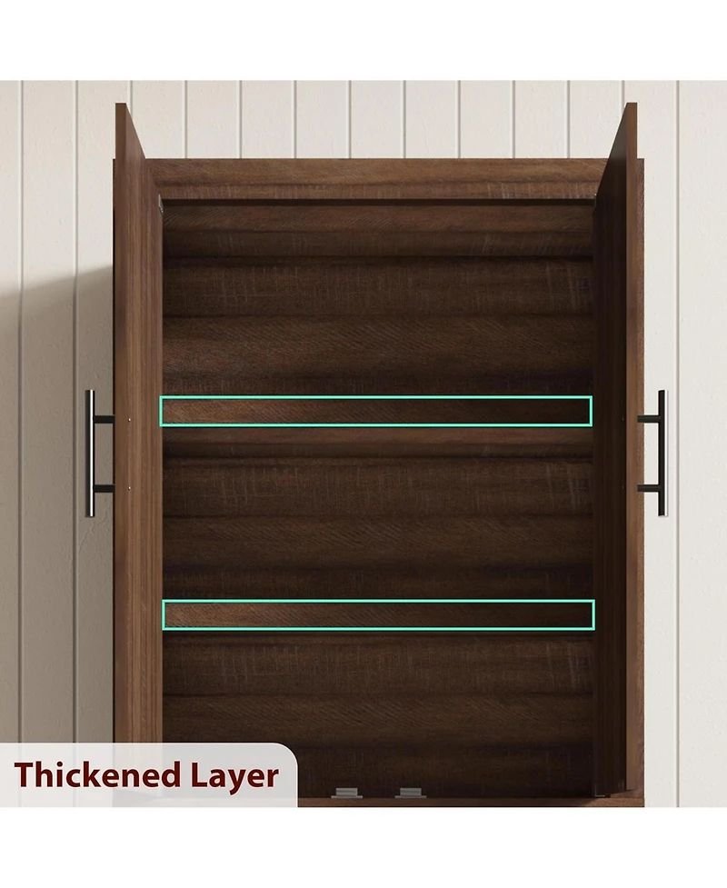 gaomon Tall Wooden Kitchen Pantry Cabinet, Farmhouse 4-Magnetic Door Freestanding Food Storage Cupboard Pantry Cabinet with Adjustable Shelves