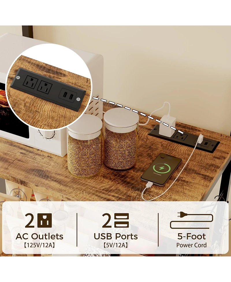 gaomon Freestanding Kitchen Storage Shelf, Coffee Bar Organizer with Power Outlet and Usb Ports