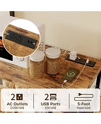 gaomon Freestanding Kitchen Storage Shelf, Coffee Bar Organizer with Power Outlet and Usb Ports