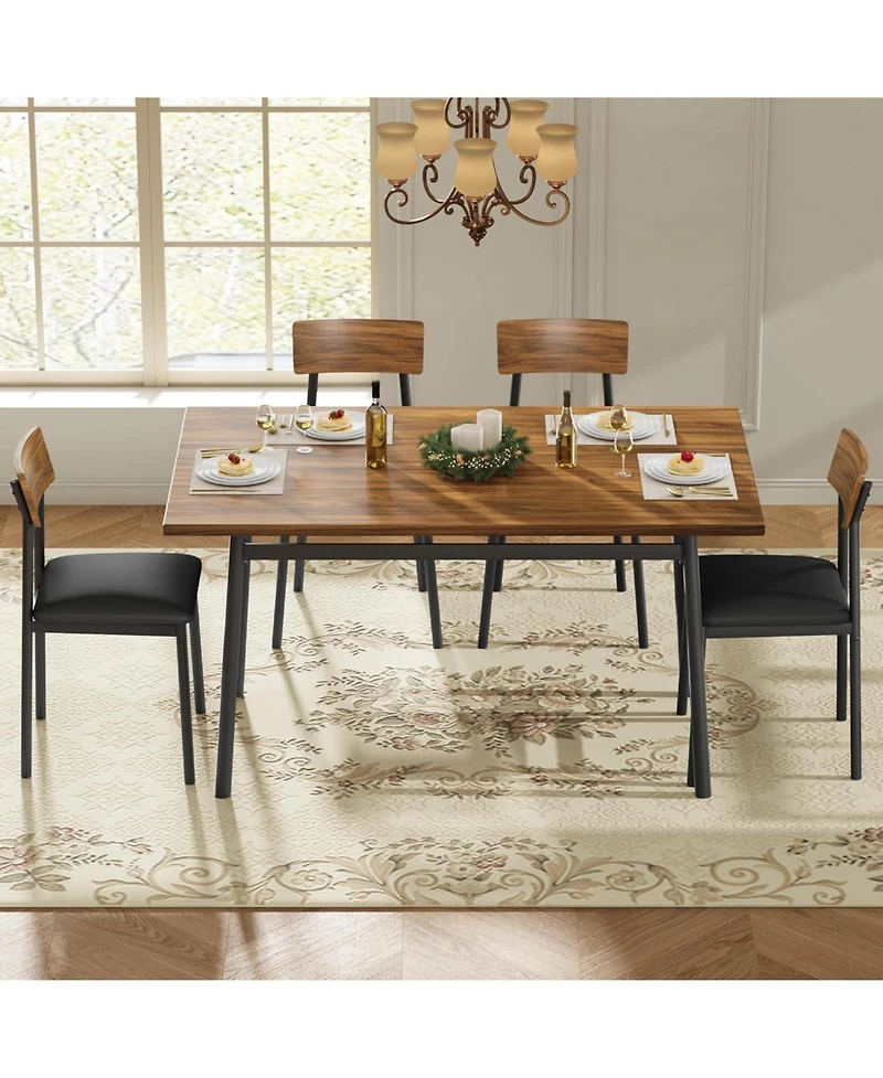gaomon Kitchen Dining Table and Chairs Set for 4 with Upholstered Pu Cushioned Chairs