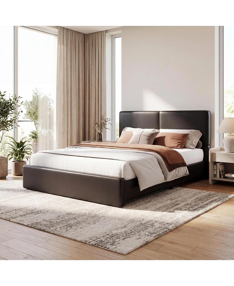 homfan Upholstered Platform Bed Frame with Headboard, Corduroy Fabric, Stable Wooden Slat Support, Quiet Structure