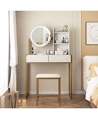 Streamdale Furniture Small Vanity Desk with Led Mirror, Power Outlet, and Stool
