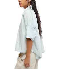 Free People Women's Short-Sleeve Collared Striped Shirt
