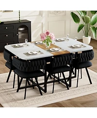 Streamdale Furniture 7 Piece Rectangular Faux Marble Dining Set with 6 Velvet Chairs