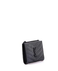 Pre-Owned Saint Laurent Classic Monogram Zipped Card Case Matelasse Chevron Leather